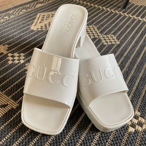 Gucci white gel platform slides